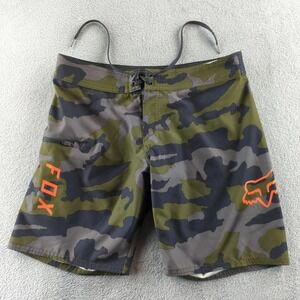 Fox Racing Boardshorts‎ Mens 30 Green Camo Swim Trunks Stretch Lace Up Pocket